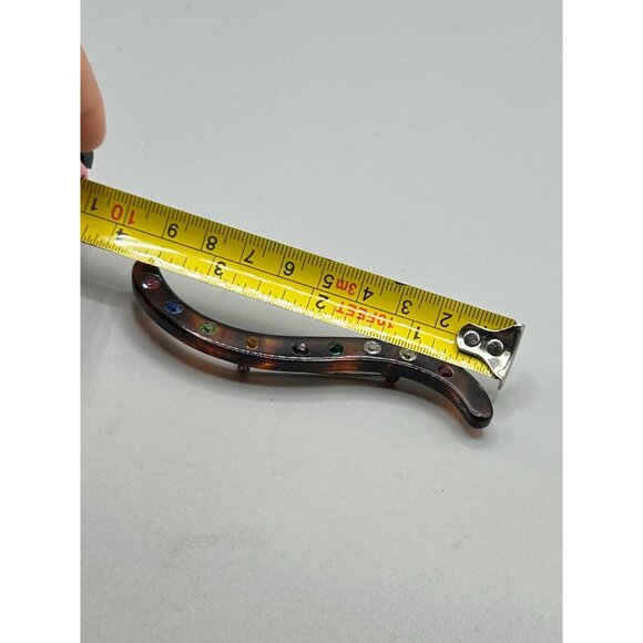 Vintage Celluloid Squiggle Shaped Pin Brooch Rhinestones Brown Early Plastic Pin - Picture 7 of 7